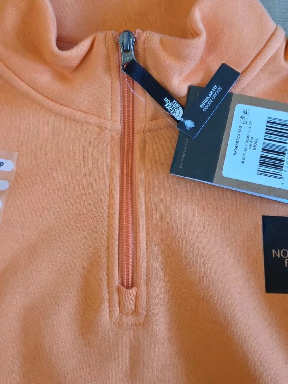 The North Face Fleece Sweatshirt Mens Small Orange Lined Box Half Dome 1/4 Zip